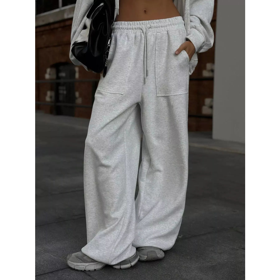 Oversized Zip-Up Hoodie and Wide-Leg Pants Set Apparel and Accessories