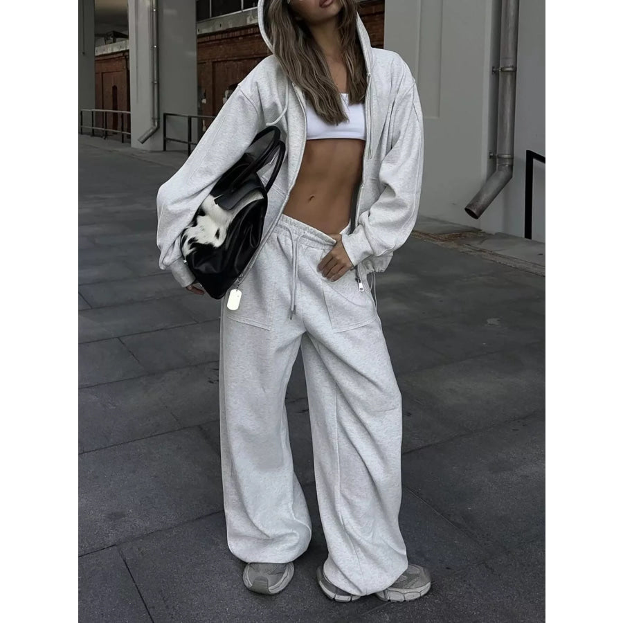 Oversized Zip-Up Hoodie and Wide-Leg Pants Set Apparel and Accessories