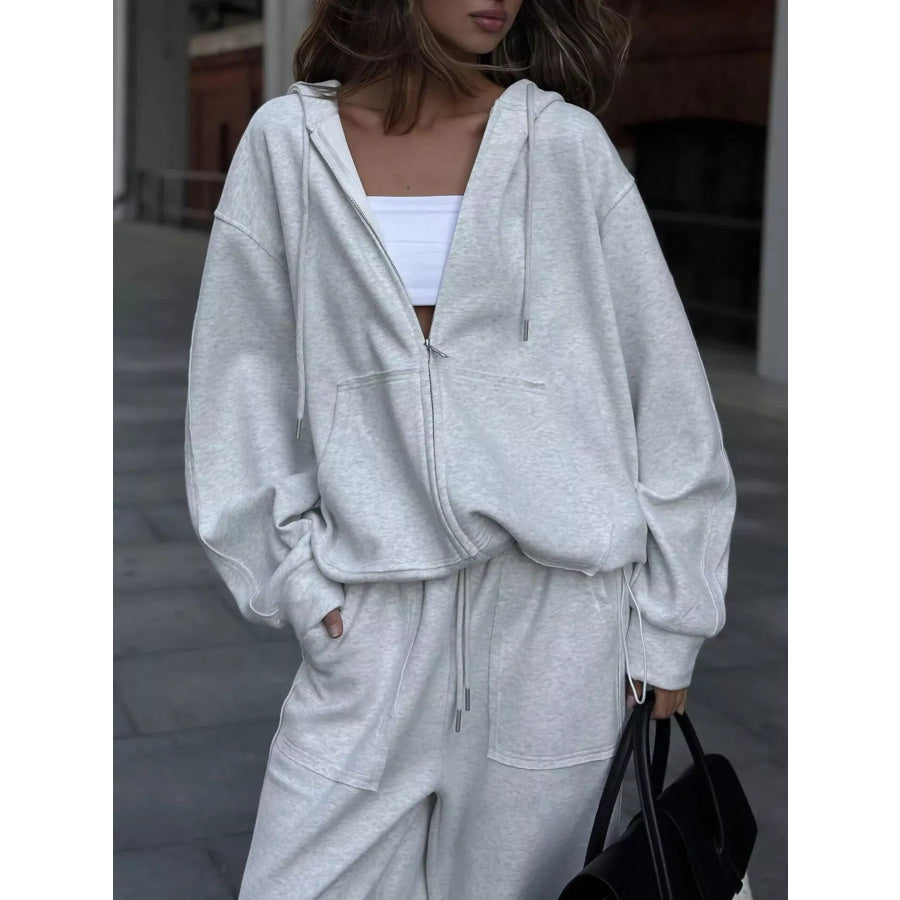 Oversized Zip-Up Hoodie and Wide-Leg Pants Set Apparel and Accessories