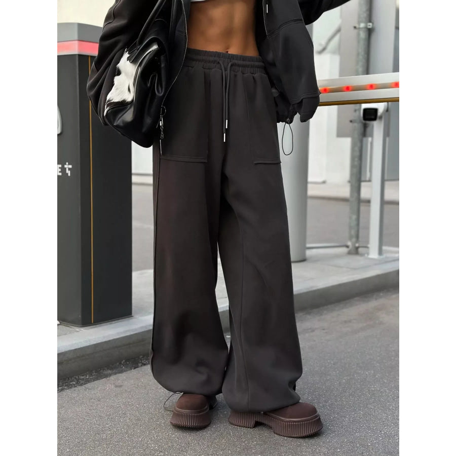 Oversized Zip-Up Hoodie and Wide-Leg Pants Set Apparel and Accessories