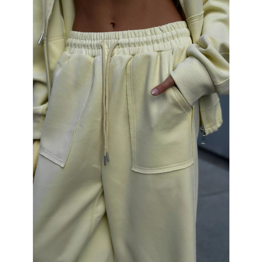 Oversized Zip-Up Hoodie and Wide-Leg Pants Set Apparel and Accessories