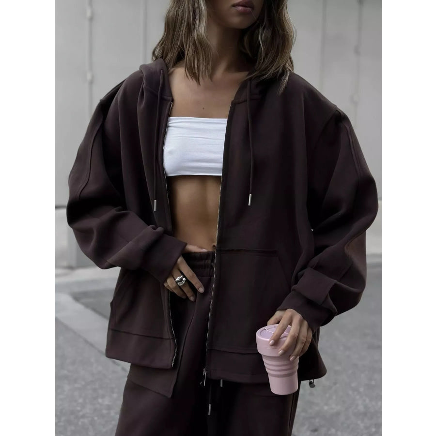 Oversized Zip-Up Hoodie and Wide-Leg Pants Set Apparel and Accessories