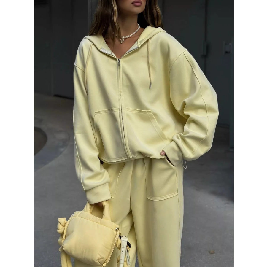Oversized Zip-Up Hoodie and Wide-Leg Pants Set Yellow / S Apparel and Accessories