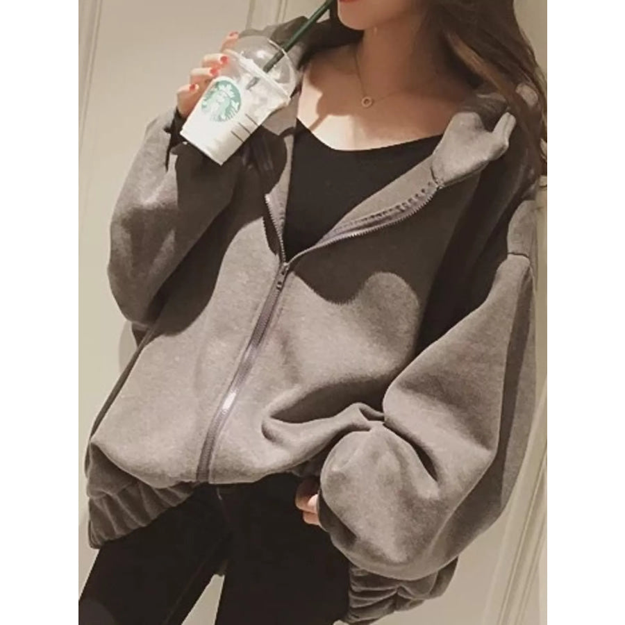 Oversized Zip-Up Hoodie Dark Gray / M Apparel and Accessories