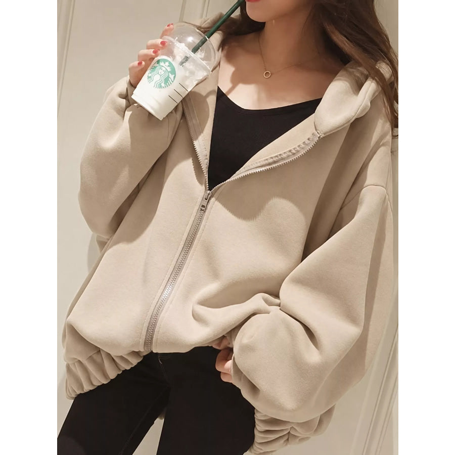 Oversized Zip-Up Hoodie Khaki / M Apparel and Accessories