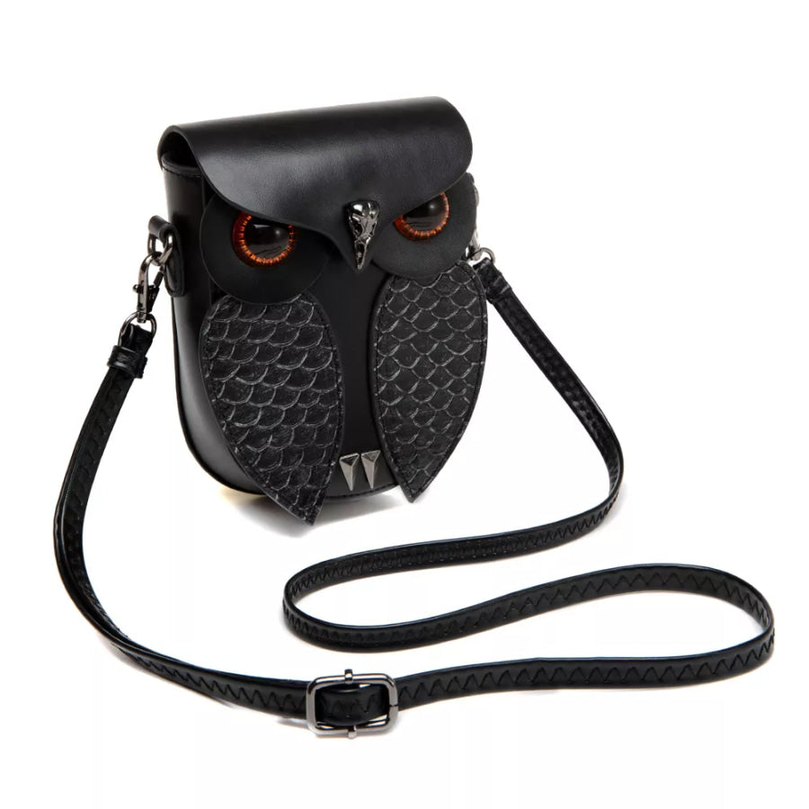 Owl Design Leather Crossbody Bag Black / ONESIZE Apparel and Accessories