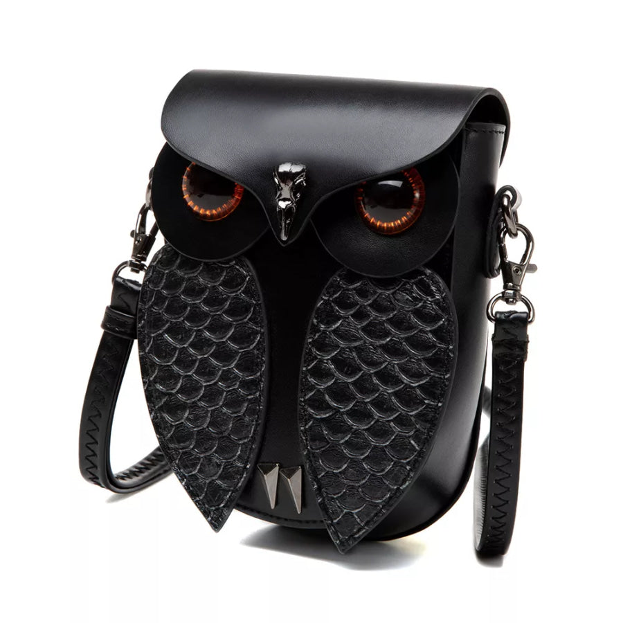 Owl Design Leather Crossbody Bag Black / ONESIZE Apparel and Accessories