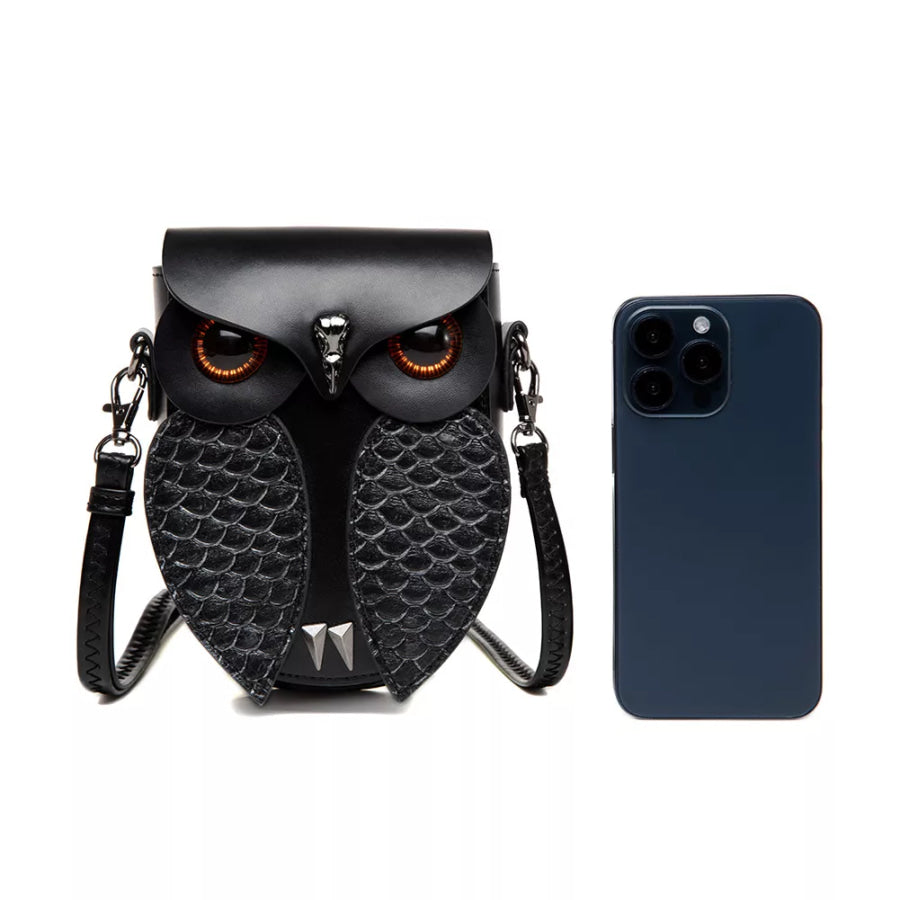 Owl Design Leather Crossbody Bag Black / ONESIZE Apparel and Accessories