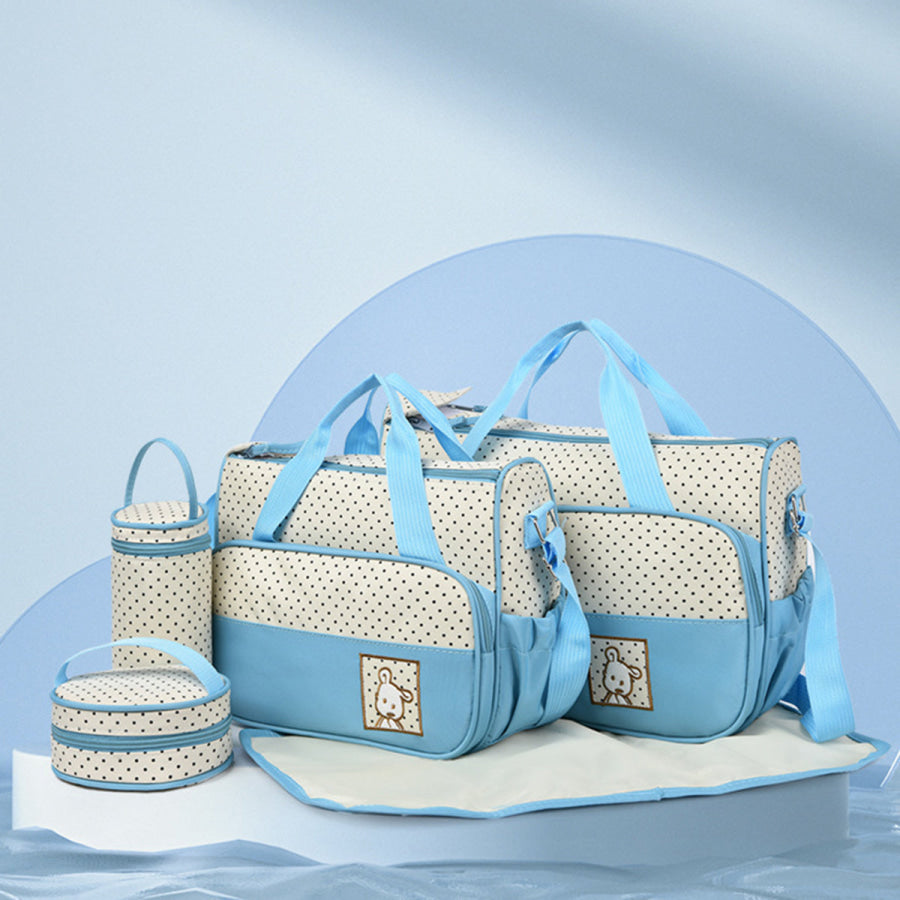 Oxford Cloth Contrast 4 Piece Bag Set Pastel Blue / One Size Apparel and Accessories