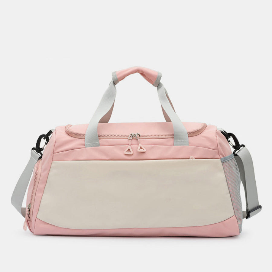 Oxford Cloth Multi Pockets Adjustable Strap Travel Bag Blush Pink / One Size Apparel and Accessories