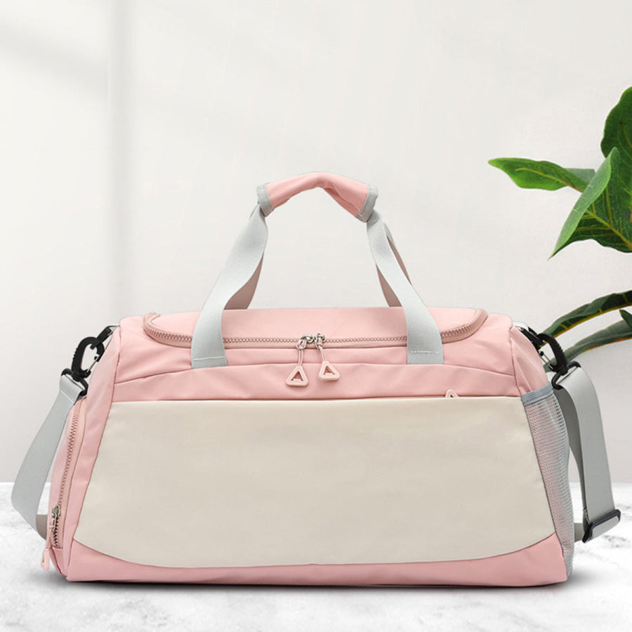 Oxford Cloth Multi Pockets Adjustable Strap Travel Bag Blush Pink / One Size Apparel and Accessories