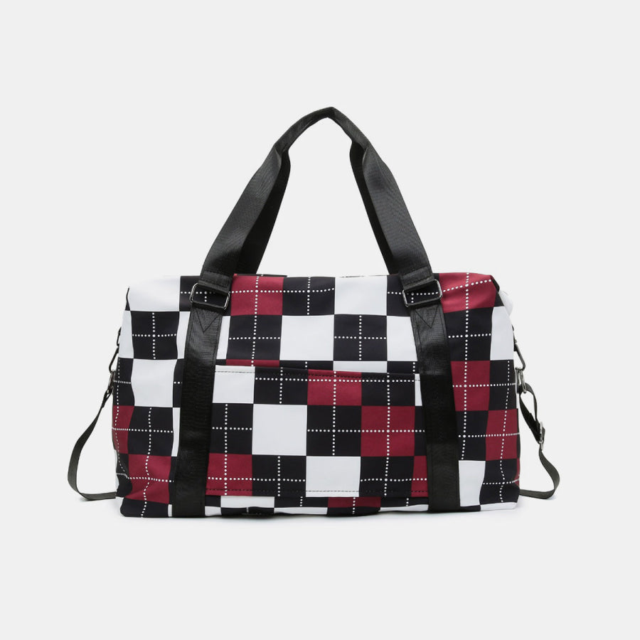 Oxford Cloth Plaid Travel Bag Deep Red / One Size Apparel and Accessories