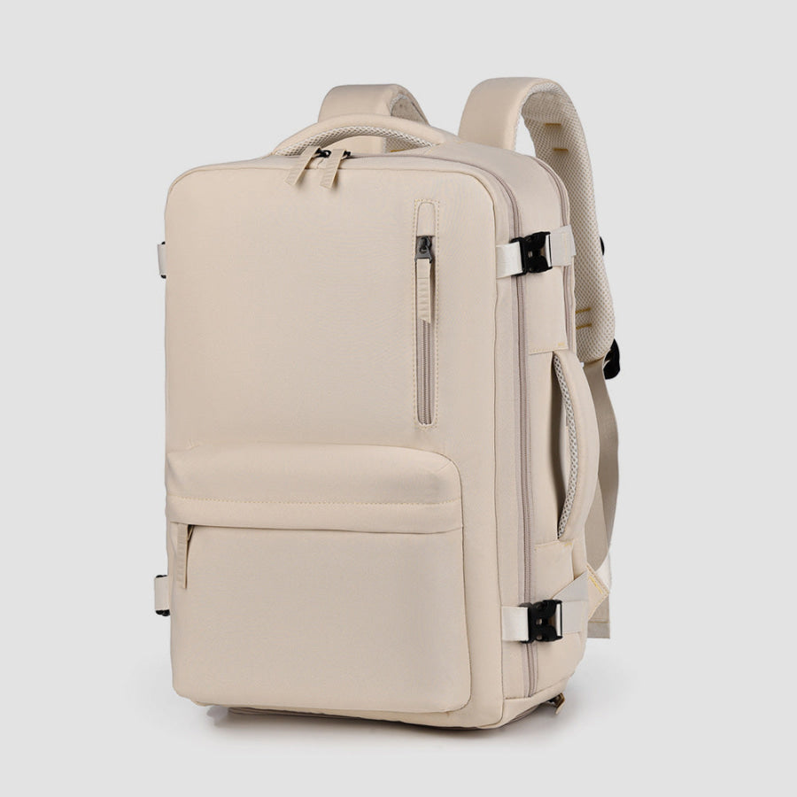 Oxford Cloth Side Pockets Backpack Bag with Handles Beige / One Size Apparel and Accessories