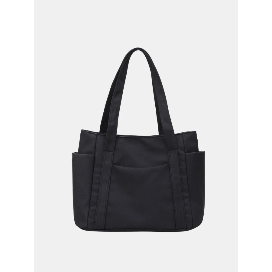 Oxford Cloth Tote Bag with Zipper Black / One Size Apparel and Accessories