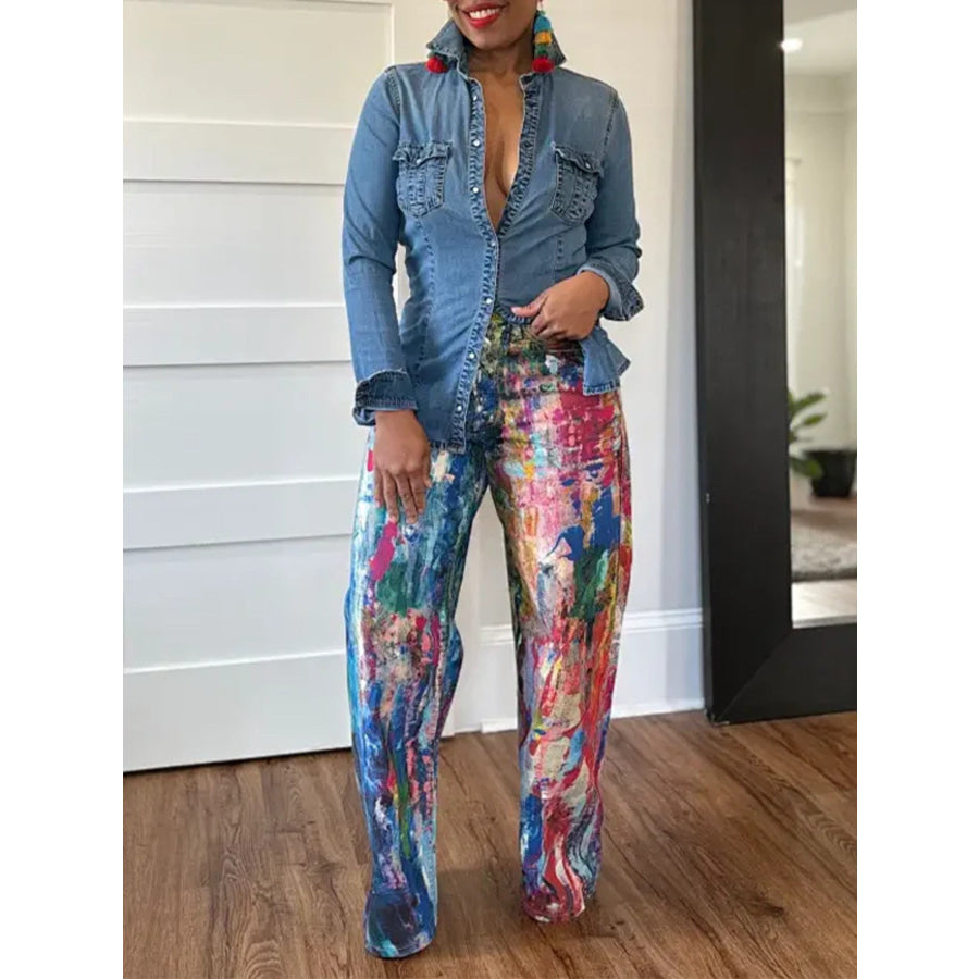 Painted Wide Leg Pants Apparel and Accessories