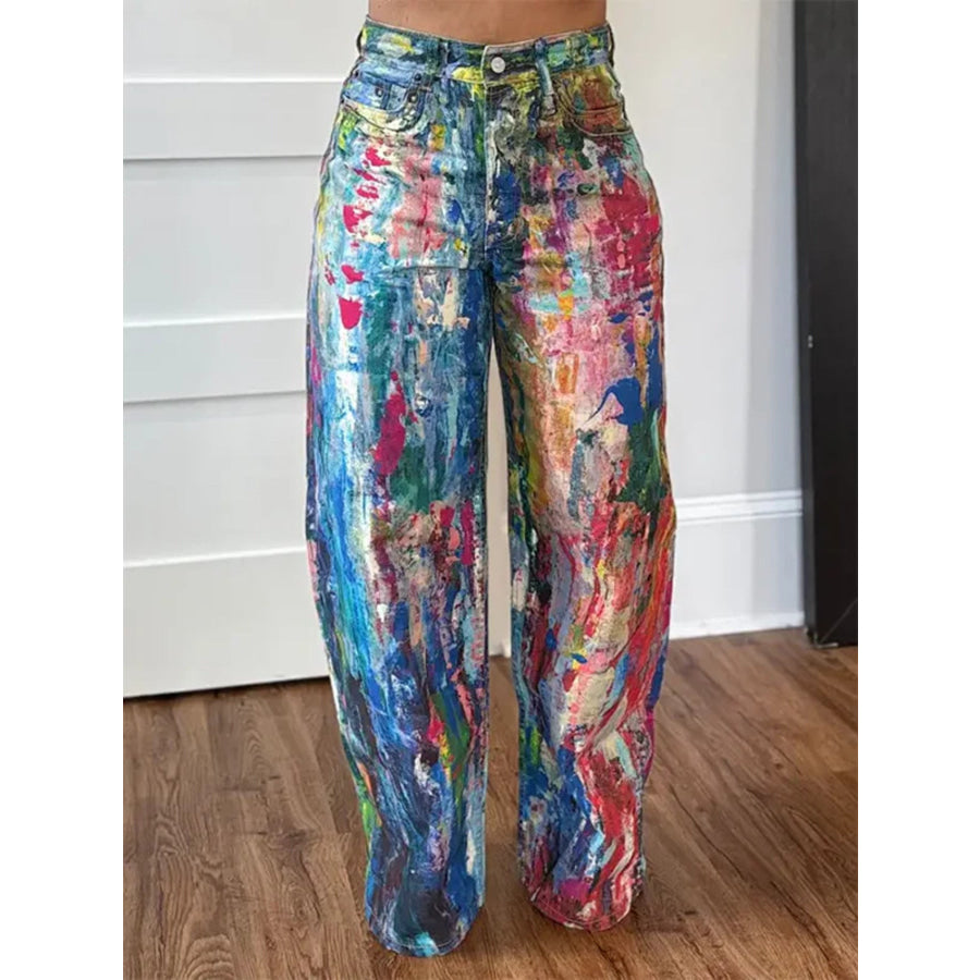 Painted Wide Leg Pants Cerulean / S Apparel and Accessories