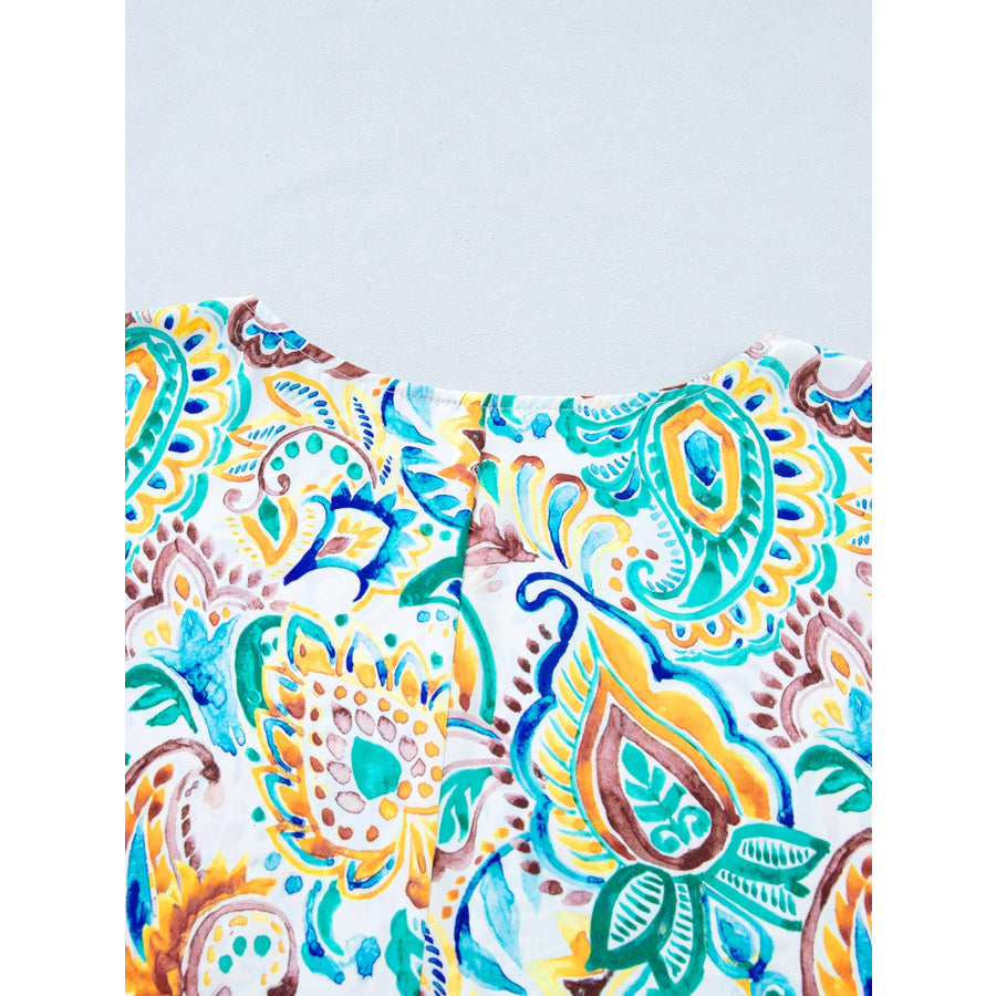 Paisley Floral Printed Puff Sleeve Blouse Apparel and Accessories