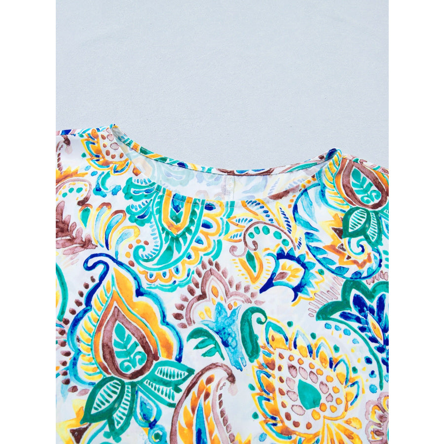 Paisley Floral Printed Puff Sleeve Blouse Apparel and Accessories