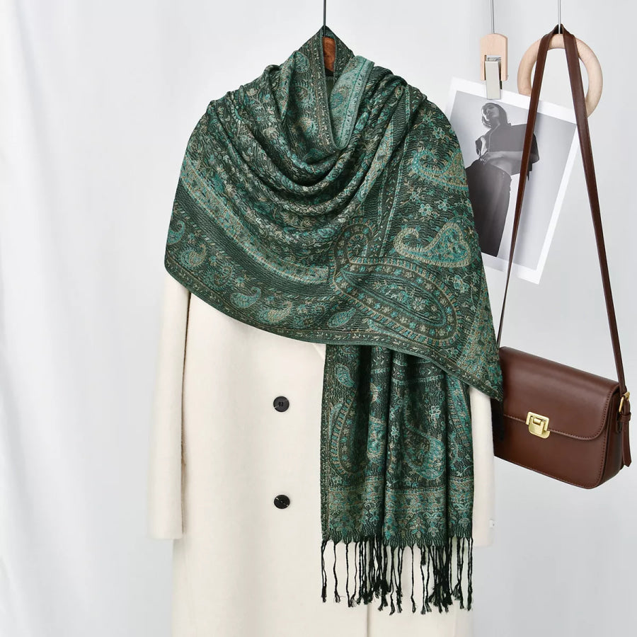 Paisley Patterned Raw Hem Scarf Black Forest / One Size Apparel and Accessories