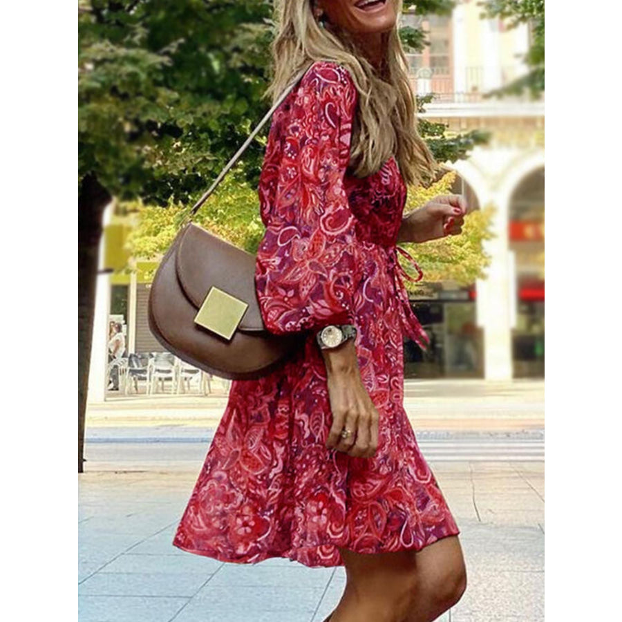 Paisley Print Balloon Sleeve Mini Dress Apparel and Accessories