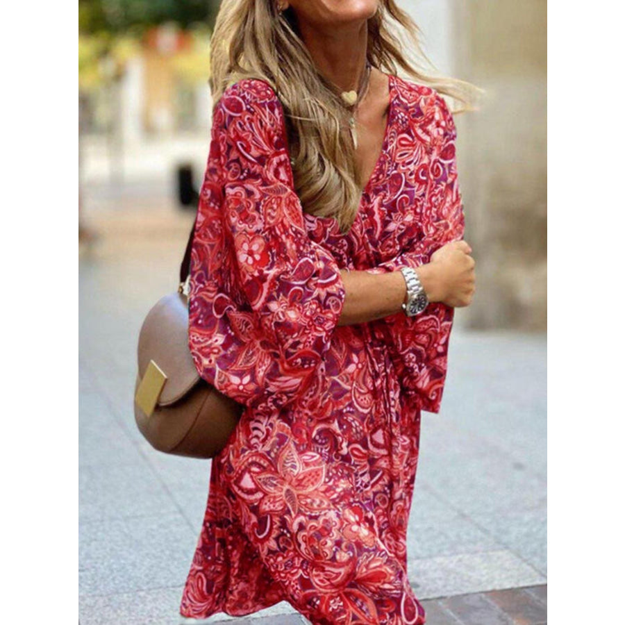 Paisley Print Balloon Sleeve Mini Dress Apparel and Accessories
