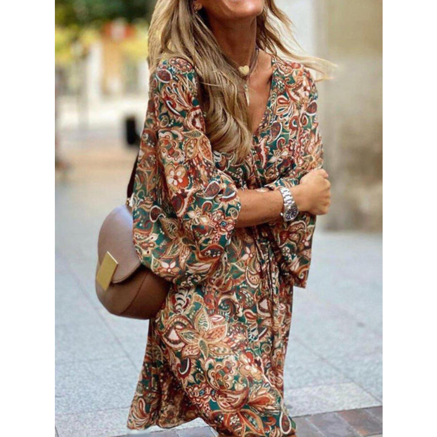 Paisley Print Balloon Sleeve Mini Dress Apparel and Accessories