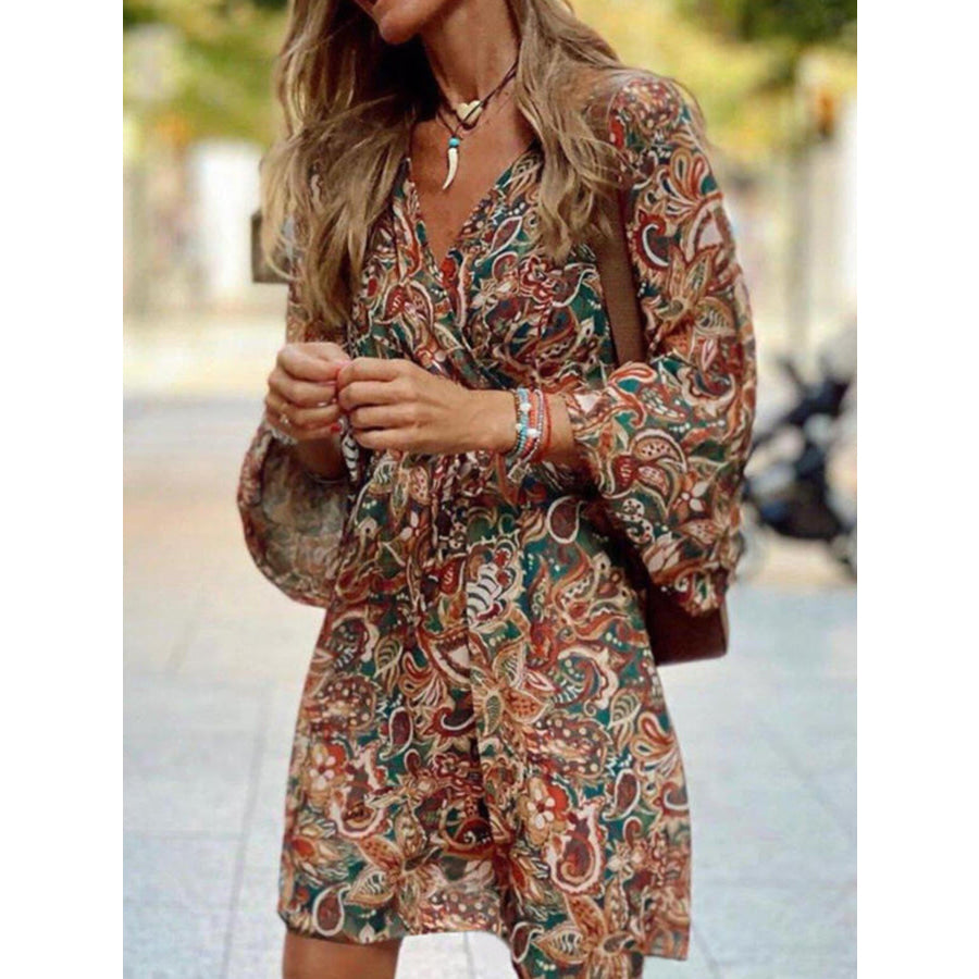 Paisley Print Balloon Sleeve Mini Dress Apparel and Accessories