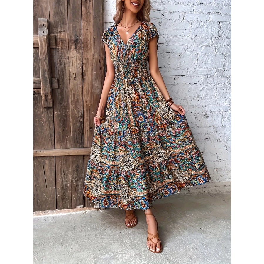 Paisley Print Cap Sleeve Maxi Dress Apparel and Accessories