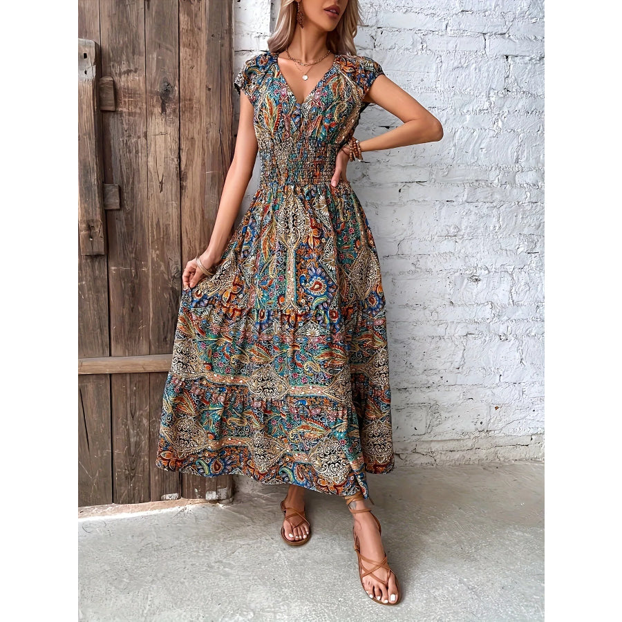 Paisley Print Cap Sleeve Maxi Dress Apparel and Accessories