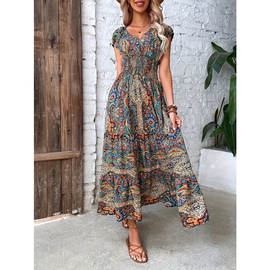 Paisley Print Cap Sleeve Maxi Dress Floral / S Apparel and Accessories