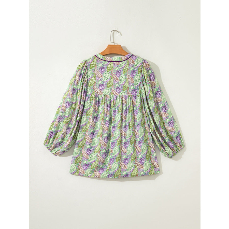 Paisley Print Half Puff Sleeve Blouse Apparel and Accessories