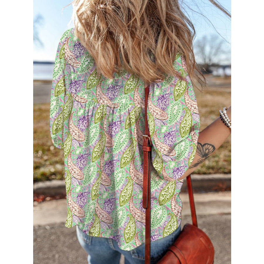 Paisley Print Half Puff Sleeve Blouse Apparel and Accessories