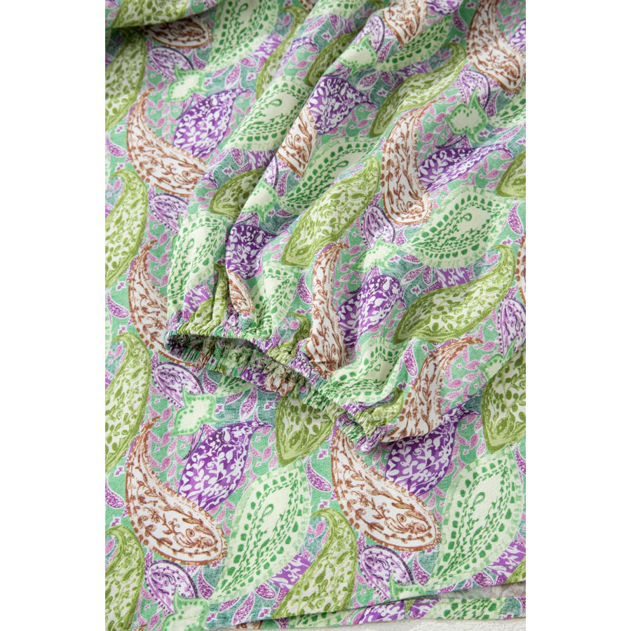Paisley Print Half Puff Sleeve Blouse Apparel and Accessories