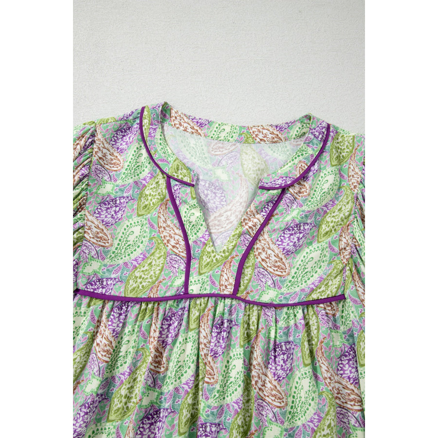 Paisley Print Half Puff Sleeve Blouse Apparel and Accessories