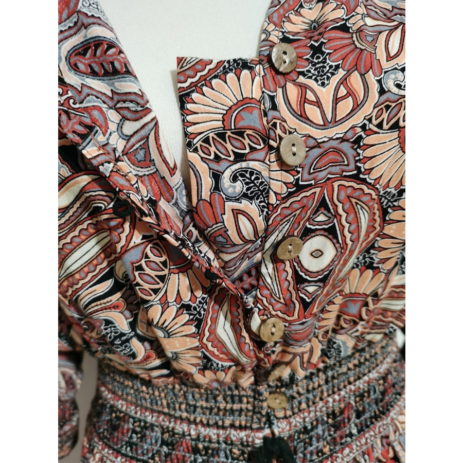Paisley Print Half Sleeve Slit Midi Dress Apparel and Accessories