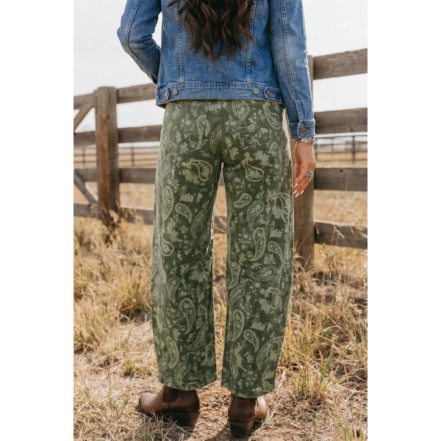 Paisley Print Harem Denim Pants Apparel and Accessories