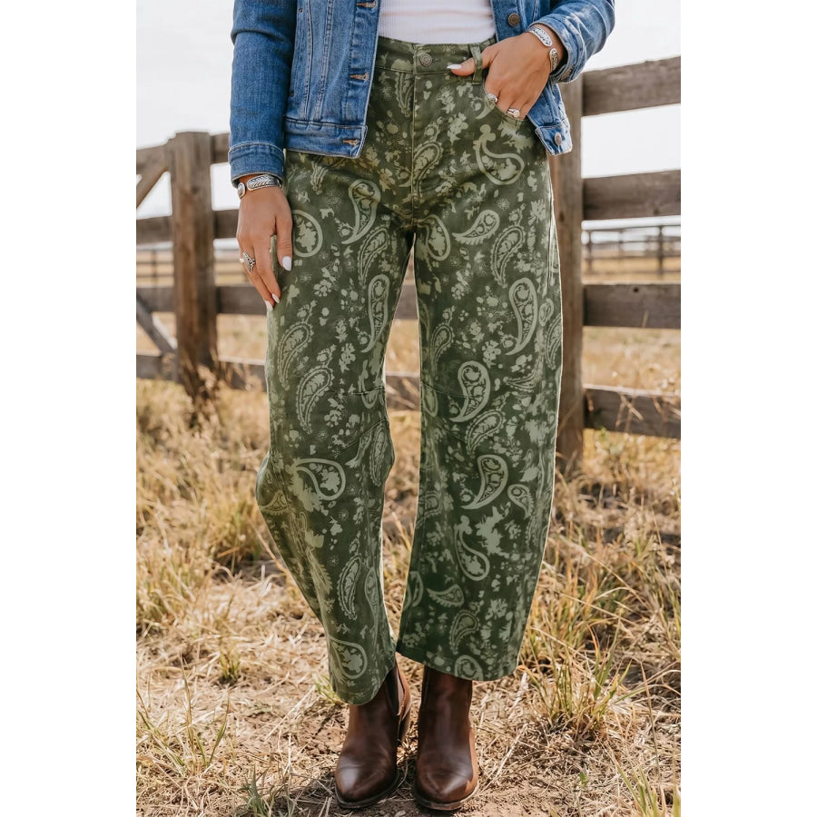 Paisley Print Harem Denim Pants Apparel and Accessories