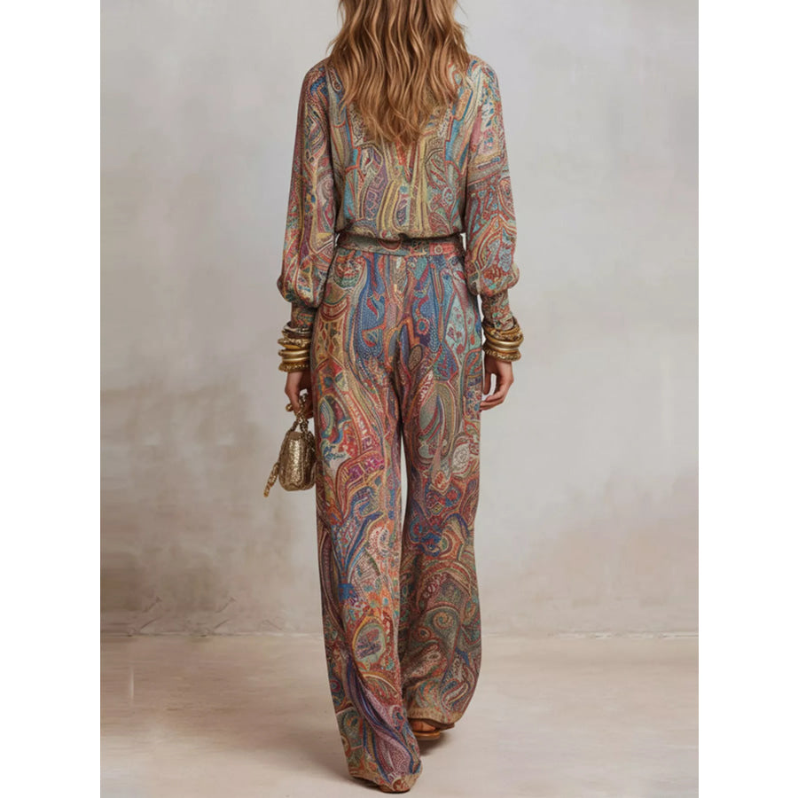 Paisley Print Long Sleeve Top and Pants Set Apparel and Accessories