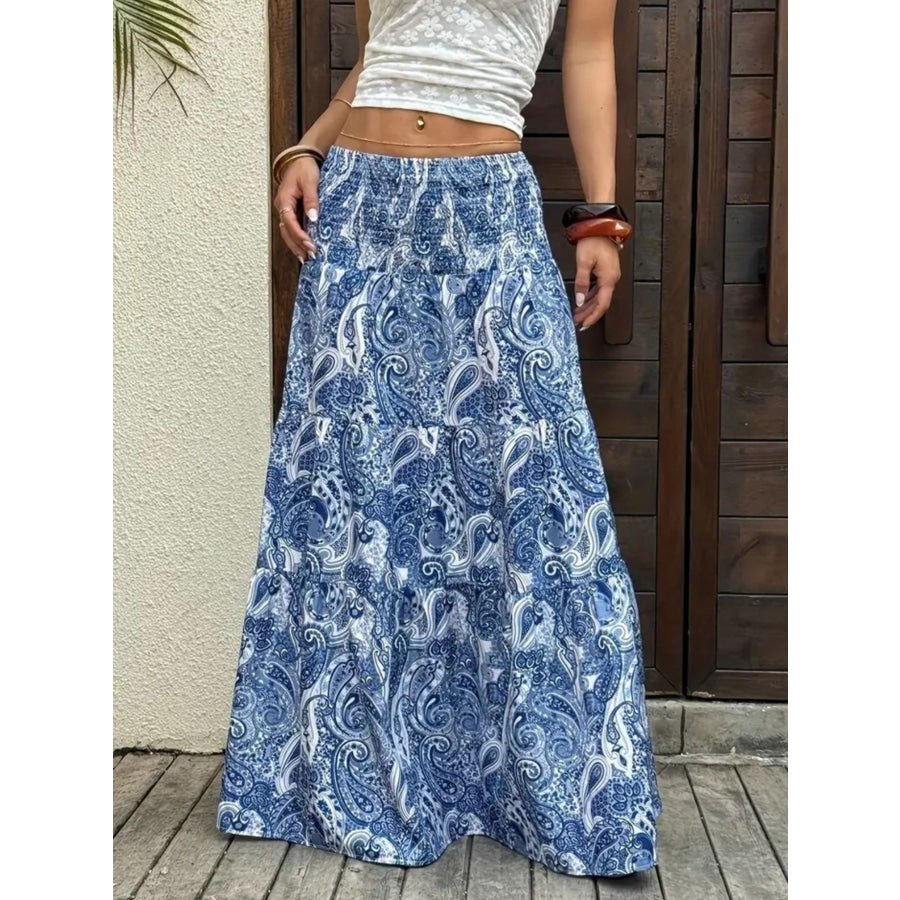 Paisley Print Maxi Skirt Blue / S Apparel and Accessories