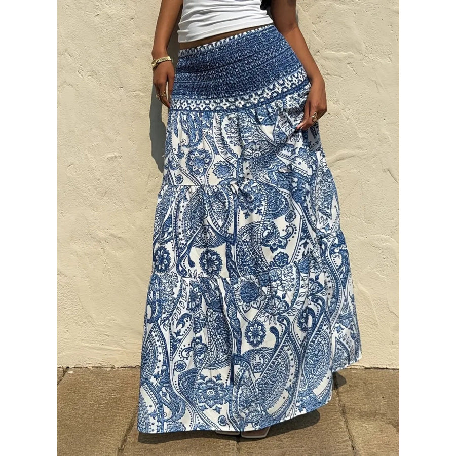 Paisley Print Maxi Skirt Royal Blue / S Apparel and Accessories