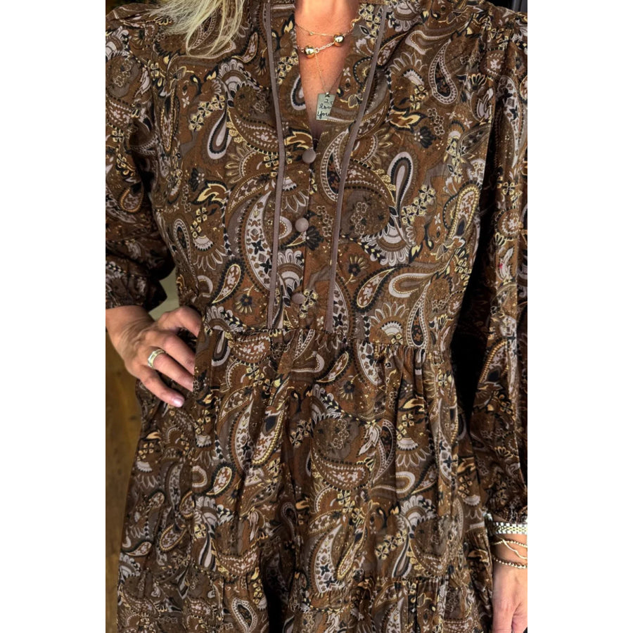 Paisley Print Notched Mini Dress Apparel and Accessories