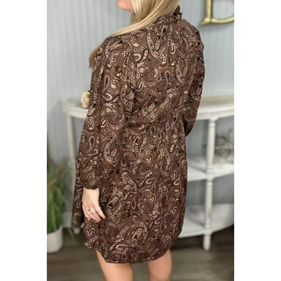 Paisley Print Notched Mini Dress Apparel and Accessories