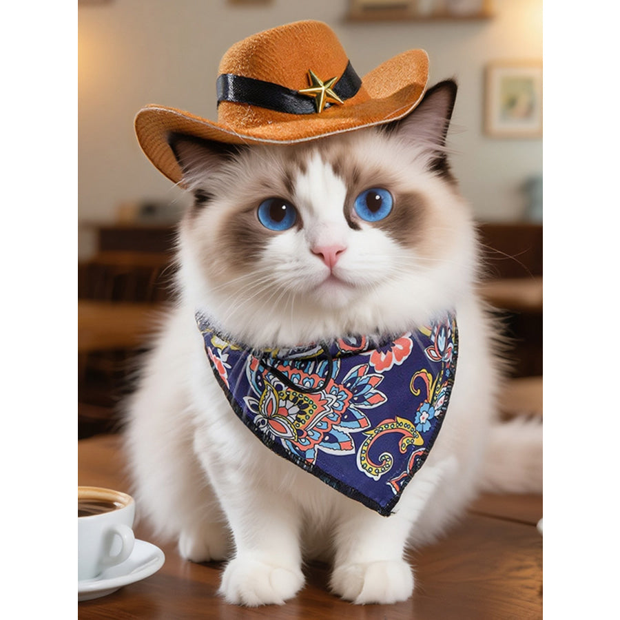 Paisley Print Pet Scarf & Hat Brown Hat + Blue Scarf Set / S Apparel and Accessories