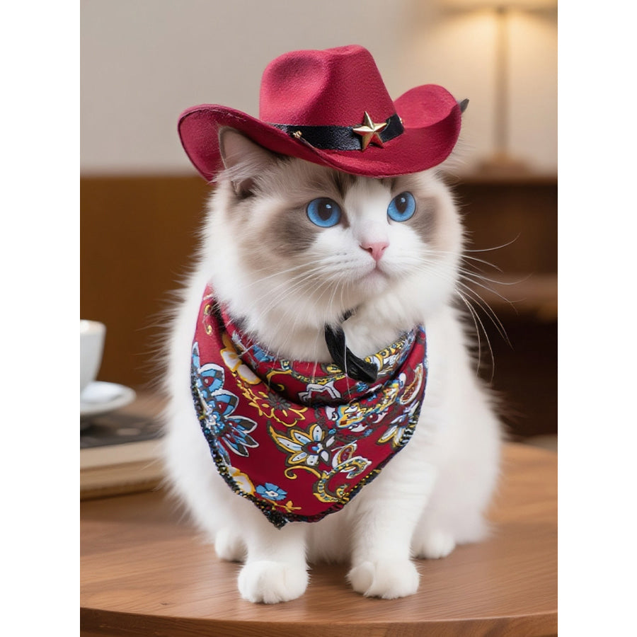 Paisley Print Pet Scarf & Hat Red Hat + Red Scarf Set / S Apparel and Accessories