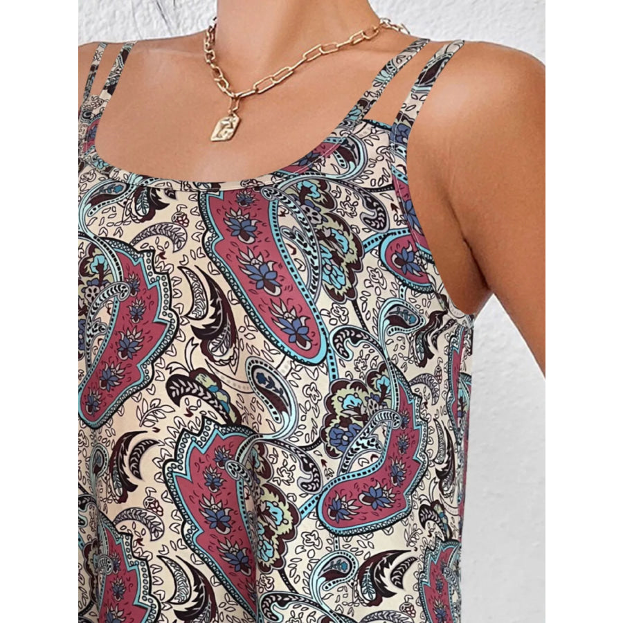 Paisley Print Round Neck Tank Apparel and Accessories