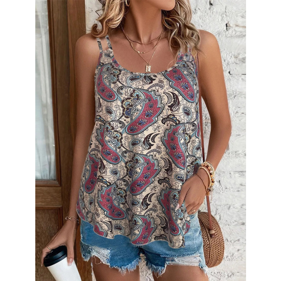 Paisley Print Round Neck Tank Cerise / S Apparel and Accessories