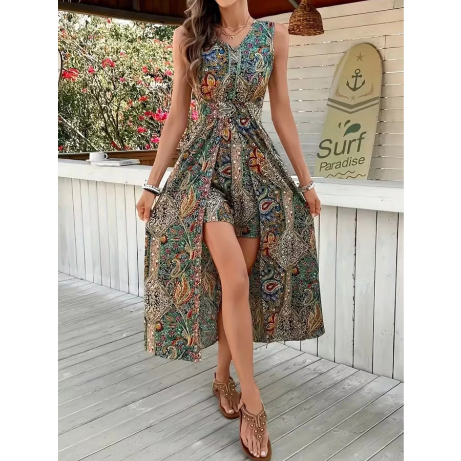 Paisley Print Sleeveless Romper Apparel and Accessories
