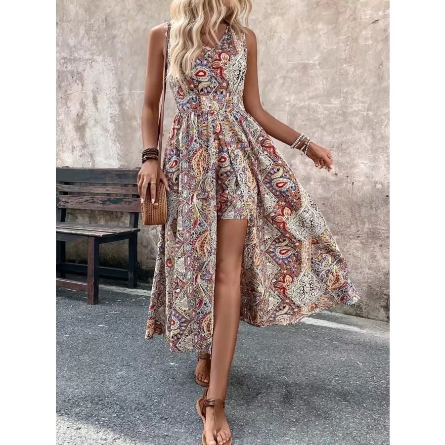 Paisley Print Sleeveless Romper Tan / S Apparel and Accessories