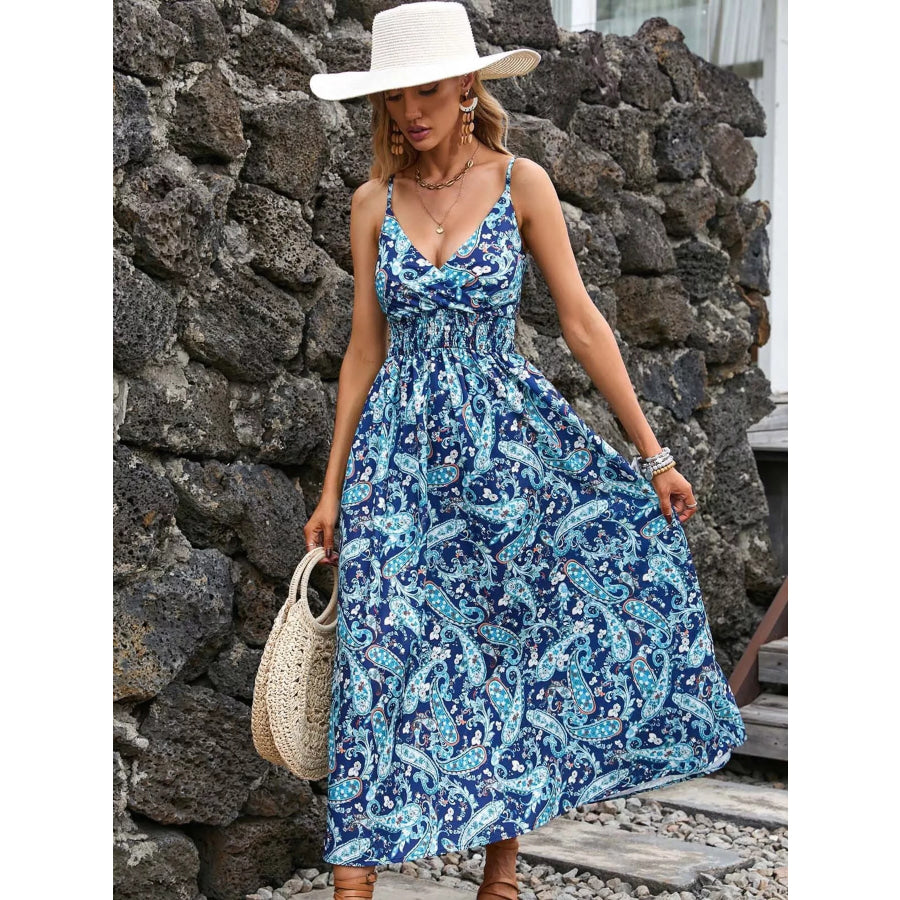 Paisley Print Spaghetti Strap Midi Dress Apparel and Accessories