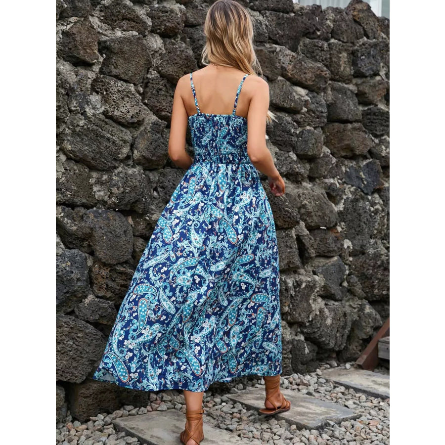 Paisley Print Spaghetti Strap Midi Dress Apparel and Accessories